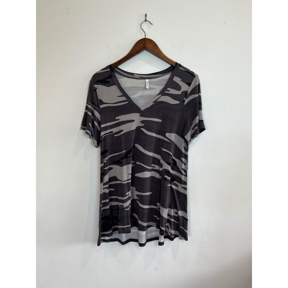 Popyoung Womens Grey Camo V-Neck Short Sleeve Tunic Top Size L Camouflage - 120